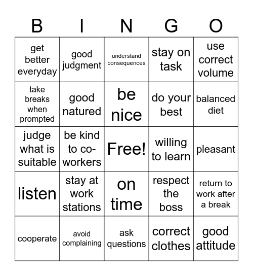 Do at work BINGO Card