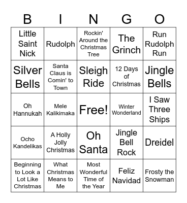 Holiday Music Bingo Card