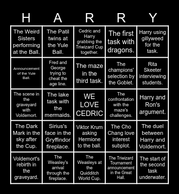 GOBLET OF FIRE Bingo Card