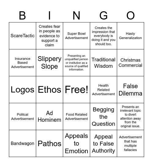 Logical Fallacies Bingo Card