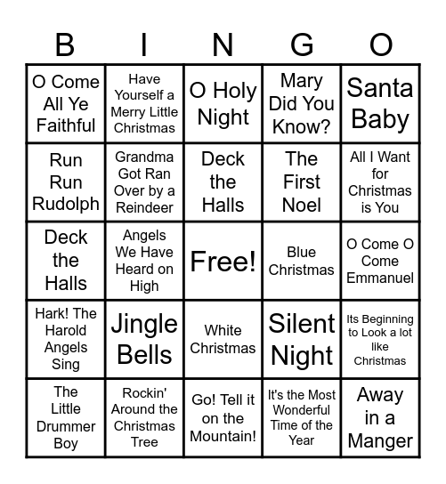 Christmas Music Bingo Card