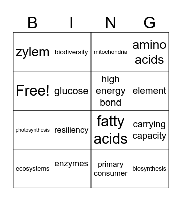 biology semester 1 Bingo Card