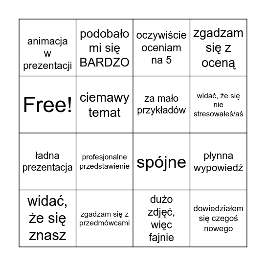 seminarium bingo Card