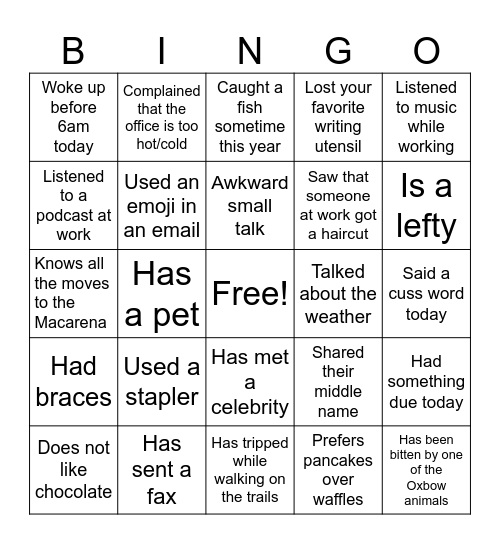 Workplace Bingo Card