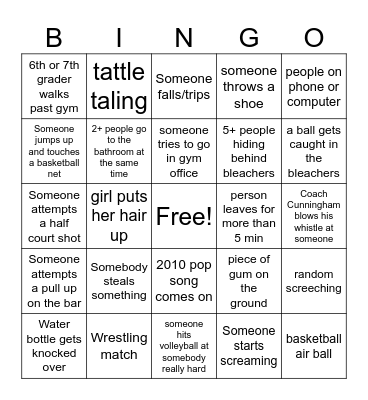 Gym Option Bingo Board Bingo Card
