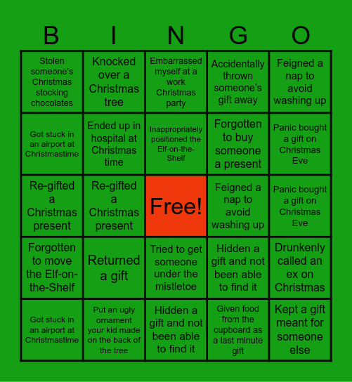 Never Have I Ever...Christmas Edition Bingo Card