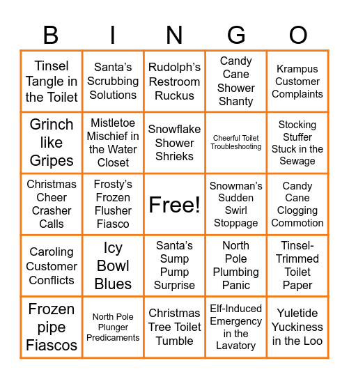 LIXIL Plumbing Fun Winter BINGO Card