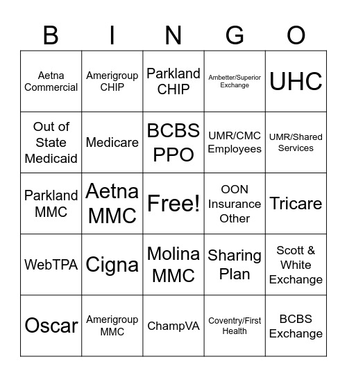 Insurance Bingo! Bingo Card