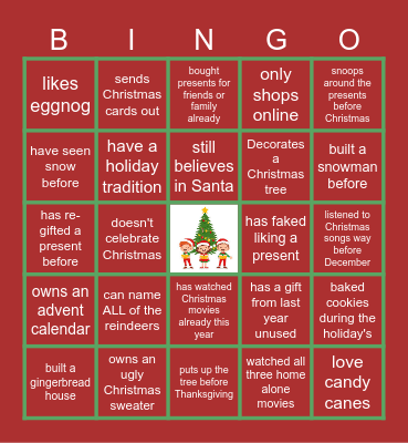 Virtual Holiday Bingo Card