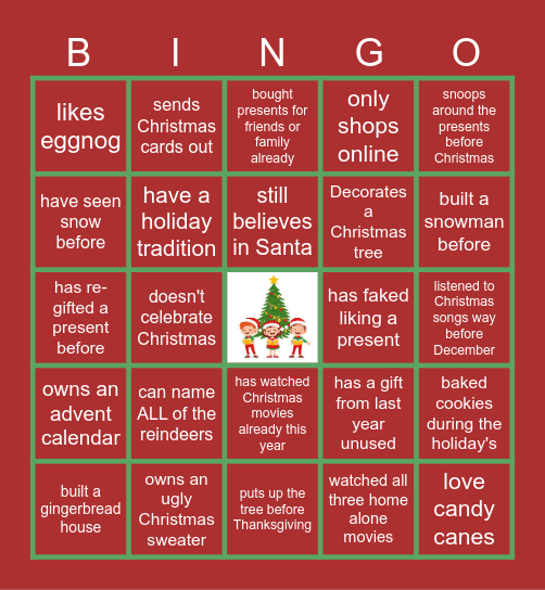 Virtual Holiday Bingo Card