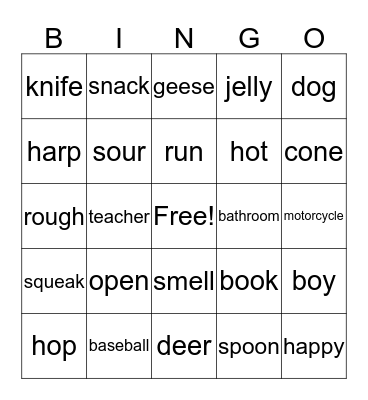 Analogies Bingo Card