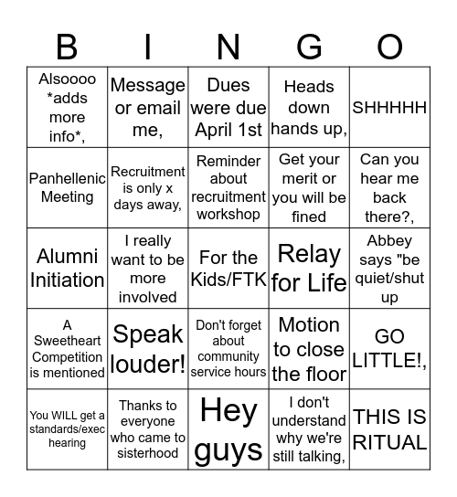 FInal Chapter 2016 Bingo Card