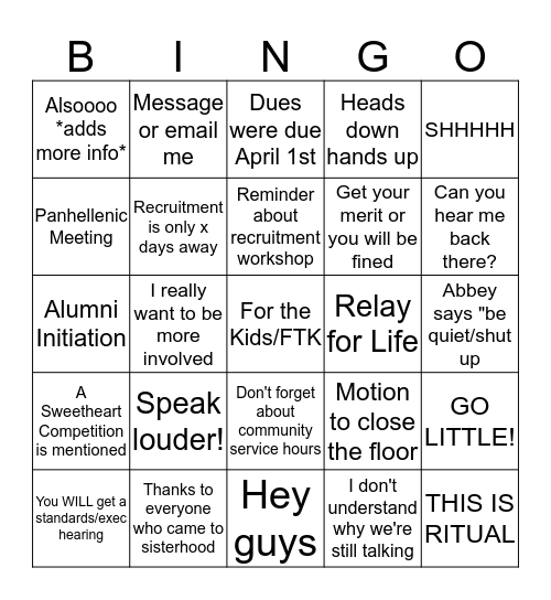 FInal Chapter 2016 Bingo Card