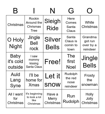 Holiday Song Bingo Card