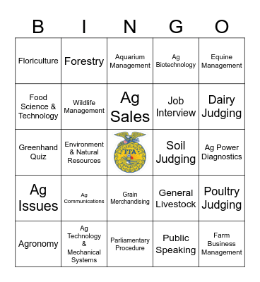 FFA CDE's Bingo Card