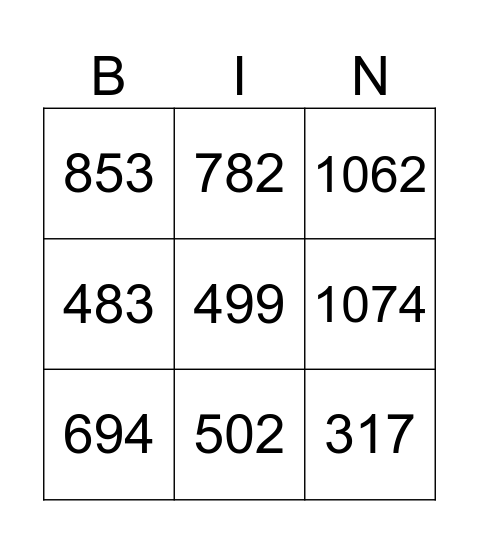 Adding and Subtracting 10 / 100 Bingo Card