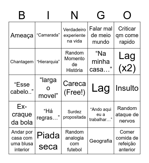 Careca Bingo Card