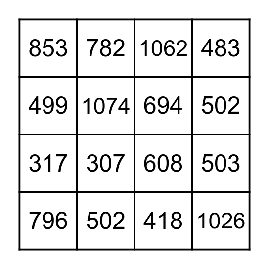 Adding and Subtracting 10 / 100 Bingo Card