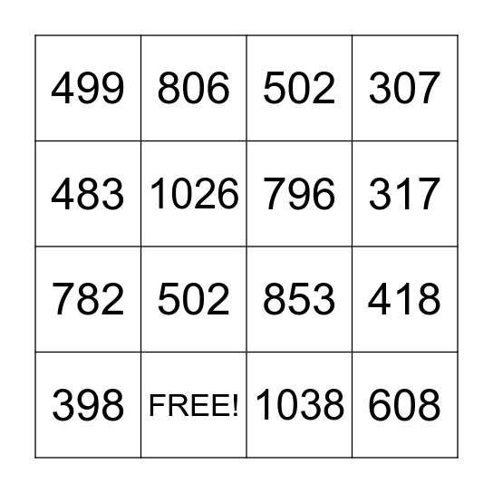 Adding and Subtracting 10 / 100 Bingo Card