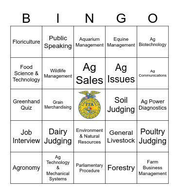 FFA CDE's Bingo Card