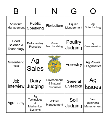 FFA CDE's Bingo Card