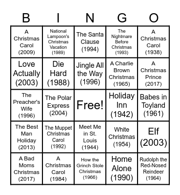 Holiday Bingo Card