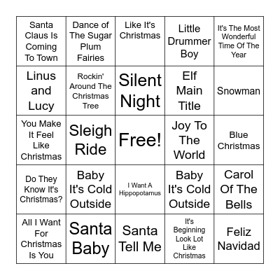Christmas Music Bingo Card
