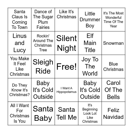 Christmas Music Bingo Card