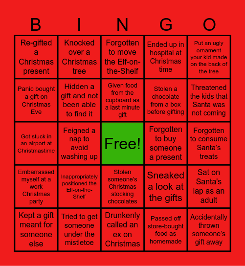 Never Have I Ever...Christmas Edition Bingo Card