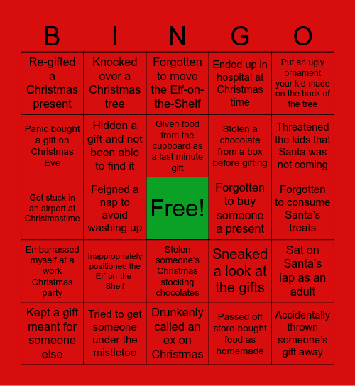 Never Have I Ever...Christmas Edition Bingo Card