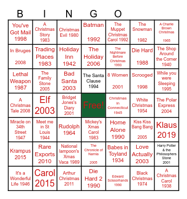 Social Work Service Holiday Movie Bingo Card