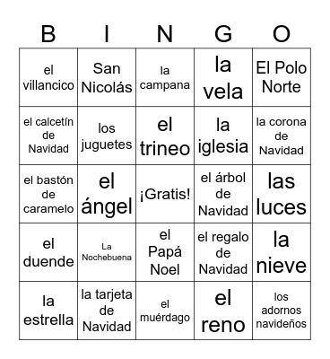 Vocabulario navideño Bingo Card