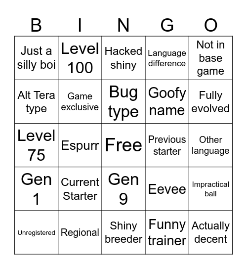 Untitled Bingo Card