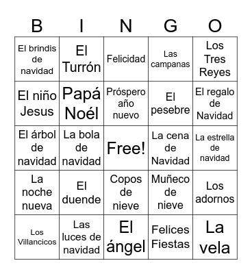 Navidad Bingo Card