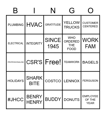 JOHN H COLEMAN CO. BINGO Card