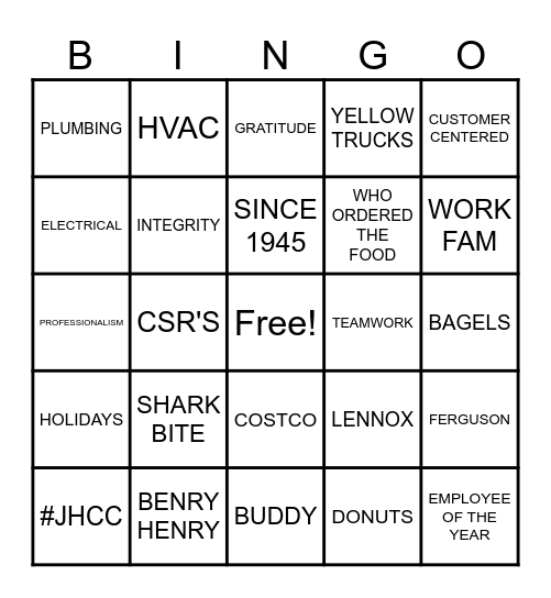 JOHN H COLEMAN CO. BINGO Card