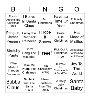 A Country Christmas Bingo Card