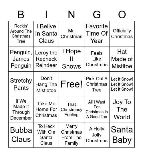 A Country Christmas Bingo Card