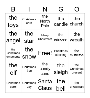 Christmas vocabulary Bingo Card