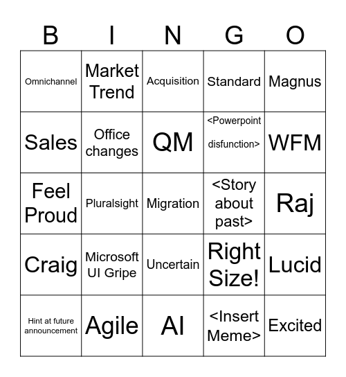 All Hands Word Bingo Card