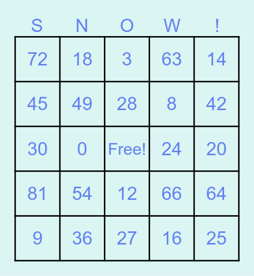 WINTER FUN Bingo Card