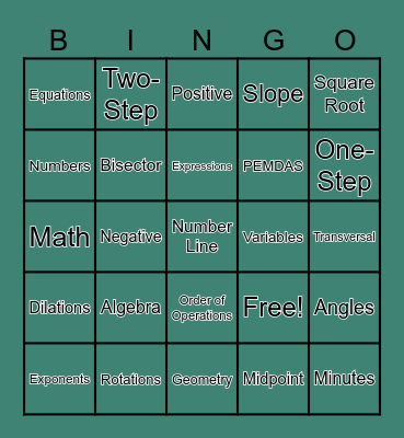 Math Bingo Card