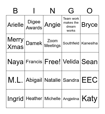 DWS Holiday Bingo Card