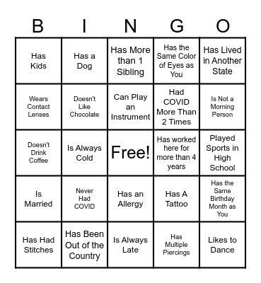 Find a Coworker Who... Bingo Card