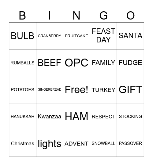 OPC Holiday BINGO Card