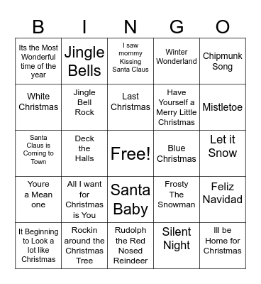 Holiday Song Bingo Card