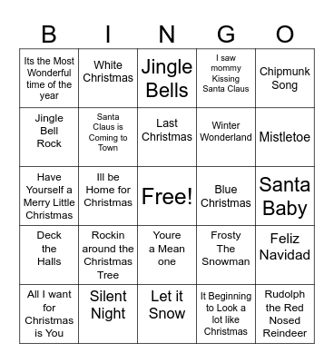 Holiday Song Bingo Card