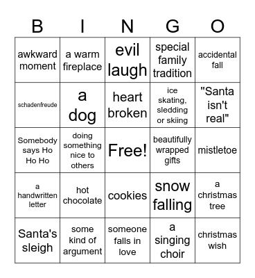 Christmas movie Bingo Card