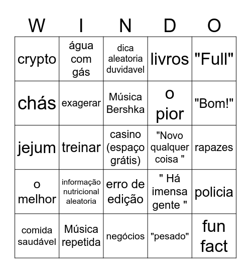 windoh bingoh Bingo Card