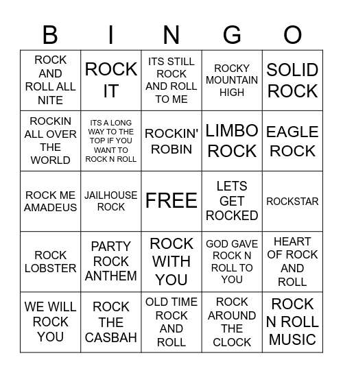 ROCK AND ROLL!!! Bingo Card